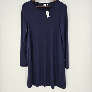 NWT Gap Blue Shift Dress Small Long Sleeve Minimalist